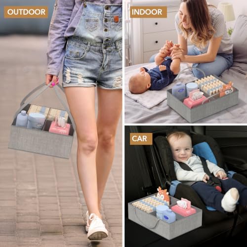 BBLIKE Diaper Caddy Organizer, Baby Storage Cart with Hanging Rack, Gray - Image 4