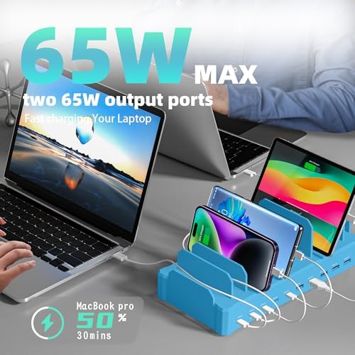 320W Charging Station for Multiple Devices, Zobirez 10-Port USB C Fast Charger Stations for MacBook, iPhone, Android Cell Phone, iPad, Tablet, Family Multi-Device Organizer Charging Dock, Blue - Image 5