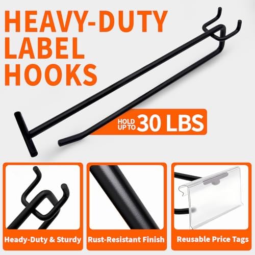 8" Pegboard Hooks with Label, 50Pcs Heavy Duty for 1/4" Board, Garage Storage - Image 3