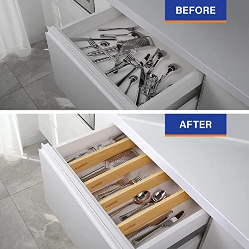 Adjustable Bamboo Drawer Dividers for Clothes, Kitchen Utensils, Office Desks, Bathroom Accessories, Socks and Underwear, and Personal Items, 4 Dividers with 4 Partitions - Image 4