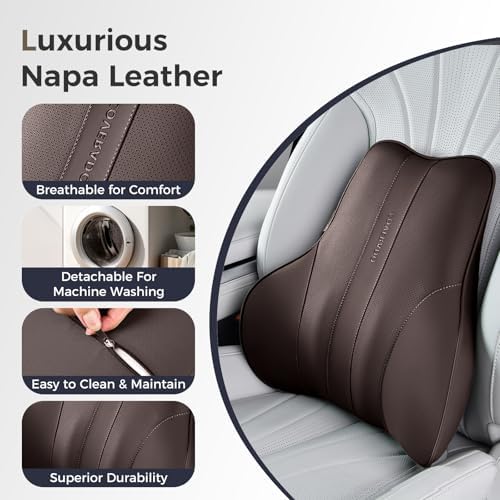 Coverado Lumbar Support Pillow for Car, Ergonomic Memory Foam Back Pillow for Office Chair, New Back Cushion for Pain Relief, PU Leather Car Lumbar Support for Driving Seat - Image 6