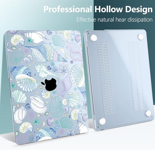 DONGKE for MacBook Air 13 Inch Case M5 2026 M4 2025 M3 M2 2024-2022 A3449 A3240 A3113 A2681, Plastic Hard Shell & Keyboard Cover & Screen Film for MacBook Air 13.6 Inch Case - Sea Shells - Image 5