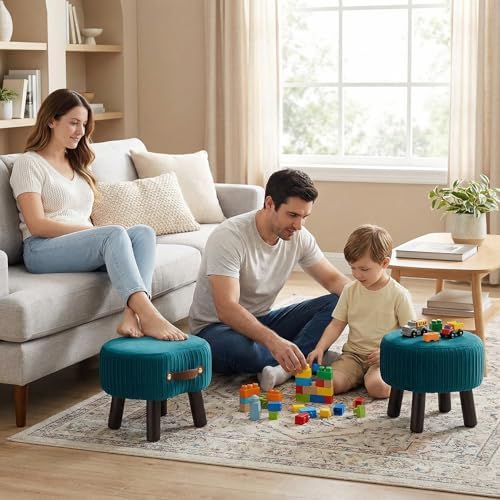 Foot Stools Small, Ottomon with Handle, Velvet Footrest Ottoman - Image 2