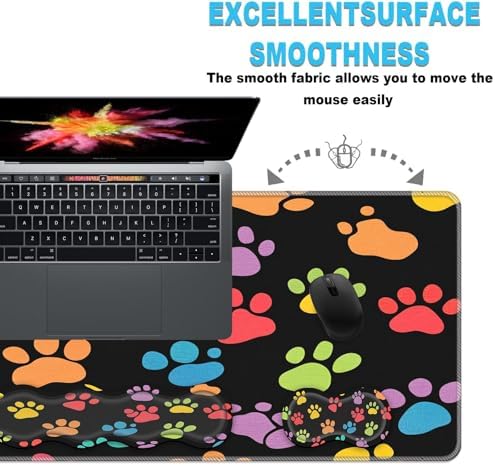 Keyboard Wrist Rest and Mouse Pad Set,31.5x11.8 Inches Desk Mat,Waterproof Non-Slip Ergonomic Wrist Support for Pain Relief,Extended Desk Protector for Office Home Gaming,Dog Paw Prints - Image 6