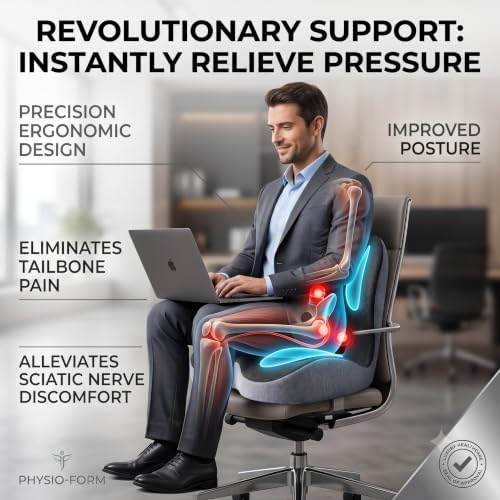 Memory Foam Office Chair Cushion with Lumbar Support Pillow – Ergonomic Desk Chair Cushion for Sciatica & Tailbone Pain Relief, L-Shaped Seat Cushion for Car, Truck, & Airplane Seat (Non-Slip Base) - Image 3