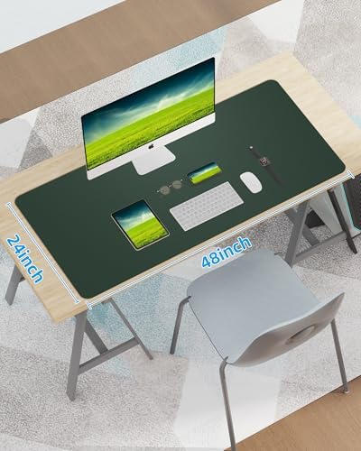 Leather Desk Pad Protector,Mouse Pad,Office Desk Mat, Non-Slip PU Leather Desk Blotter,Large Desk mat,Waterproof Keyboard mat for Office/Home/Decor (Dark Green,48" x 24") - Image 7
