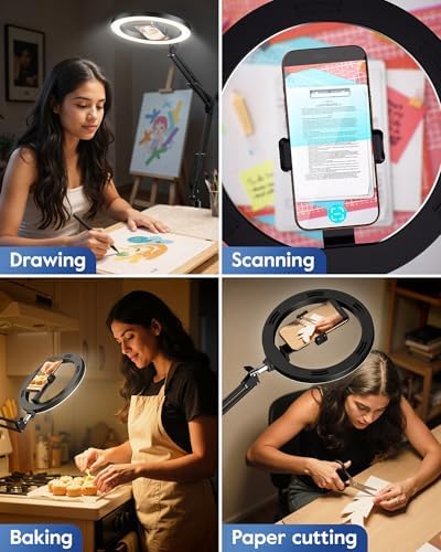LUXSURE Ring Light Tripod for iPhone with Light, Overhead Phone Mount with Phone Holder, Adjustable Ring Light with Stand and iPhone Tripod for Video Recording,Cooking,Painting,TikTok,YouTube - Image 5