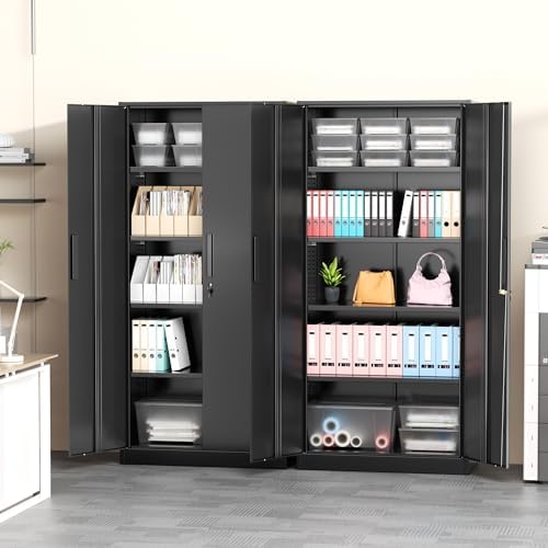 Greenvelly Storage Cabinet, 72” Black Garage Steel Locking Cabinet with Doors and 4 Adjustable Shelves, Tall Lockable File &Tool Cabinet for Home Office, Metal Classroom Cabinet Basement - Image 2