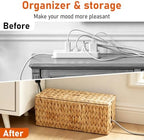 Cable Management Box, Large Cord Organizer Box for Power Strip | Handwoven Water Hyacinth Storage Basket with Metal Frame, Decorative Cable Organizer for Desk, Office, Living Room & Bedroom - Image 2