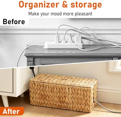 Cable Management Box, Large Cord Organizer Box for Power Strip | Handwoven Water Hyacinth Storage Basket with Metal Frame, Decorative Cable Organizer for Desk, Office, Living Room & Bedroom - Image 2