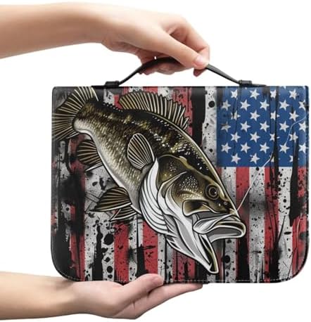 American Flag Fish Pattern Bible Cover for Women Men, Bible Case Bag with Top Handle PU Leather Bible Carrying Case for Church - Image 2