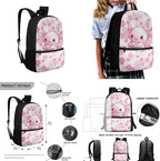 Unisex School Backpack 4Pcs, Cartoon Travel Daypack & Pencil Case & Lunch Bags & Cup Sleeve Lightweight Large Capacity for Kids Teen Pink Axolotl - Image 3