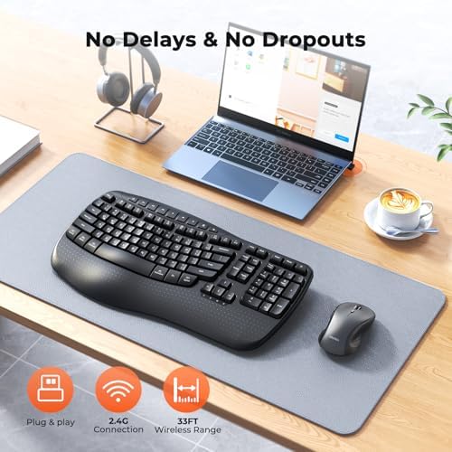 MEETION Wave Ergonomic Keyboard and Mouse Combo with Wrist Rest, Black - Image 5