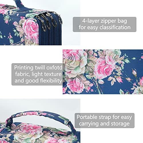 Vomgomfom PU Leather Pencil Case, Holds 100 Markers/300 Pens,Blue Rose - Image 3