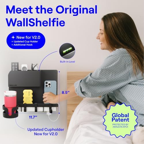 WallShelfie Bedside Wall Organizer & Dorm Decor for Dorm Room - 2.0, Black - Image 2