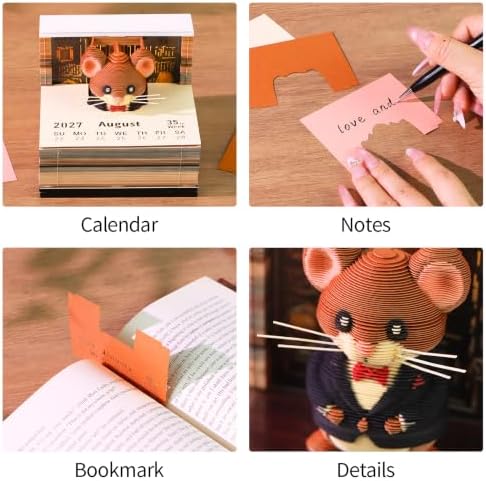 3D Calendar 2027, 3D Memo Pad Art Sticky Notes, Time Piece Calendar 2027, Creative Weekly Notepad with Light, Paper Carving Art Desktop Gift for Christmas Birthday Anniversaries (Mr. Mouse 2027) - Image 6