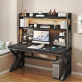 Gaming Desk with Hutch and Pegboard, RGB LED Lights & Charging Station by Ticreelor