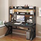 Gaming Desk with Hutch and Pegboard, RGB LED Lights & Charging Station by Ticreelor