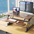 Mount-It! Large 38 Inch Standing Desk Converter, Sit Stand Desk Riser for Dual Monitors with Keyboard Tray, Height Adjustable Desktop Workstation, Easy Lift Gas Spring, Rustic Walnut Brown - Image 2