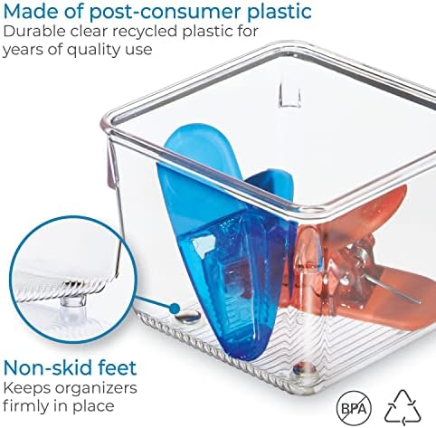 iDesign Linus Plastic Kitchen Drawer Organizer for Silverware, Spatulas, Cutlery, Gadgets, Office Supplies, Cosmetics, 4" x 4" x 3", Set of 2, Clear - Image 4