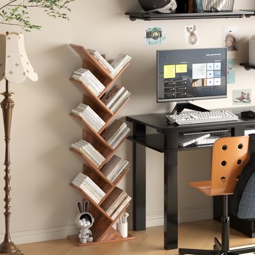 10 Tier Tree Book Shelf, Floor Standing Wood Bookshelf for Narrow Space - Image 6