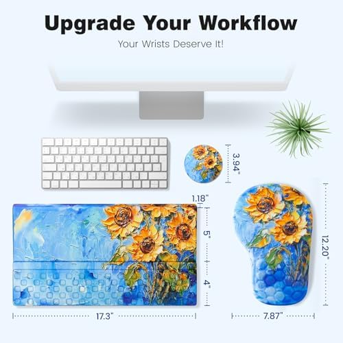 Ospelelf Ergonomic Mouse Pad and Keyboard Stand Wrist Rest Set, Memory Foam Comfort, Pain Relief for Typing, Office Desk Accessories, Sunflower - Image 6