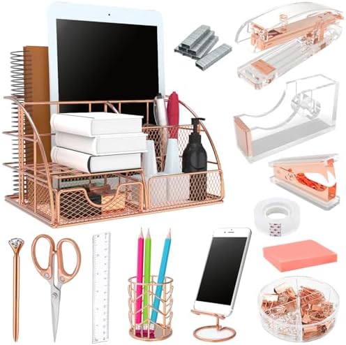 Rose Gold 13PCS Office Desk Organizers Supplies and Accessories by YOLOZAI