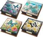 Diamond Art Painting Note Box, 4pcs Flower Butterfly PU Gem Art Storage Container with 640 Sheets, Relaxing DIY Craft Kit for Home Office Organization Birthday Anniversary by Unknown