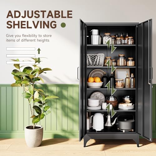 Letaya 71" H Metal Storage Cabinet with 2 Doors and 4 Shelves,Tall Kitchen Pantry Cabinets,Utility Pantry Organizers for Cupboard/Dining/Bathroom/Home Office/Garage, Steel Tool Cabinets - Image 5