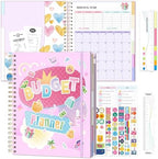 Ospelelf Oversized Budget Planner and Monthly Bill Organizer, Spiral Bindding Money Expense Tracker with Pockets & Stickers, 9" X 11" Large Pages for Spacious Writing, Original Fun Colorful Design, 12 Month Financial Notebook Pink by OspelelfOfficeSupplies