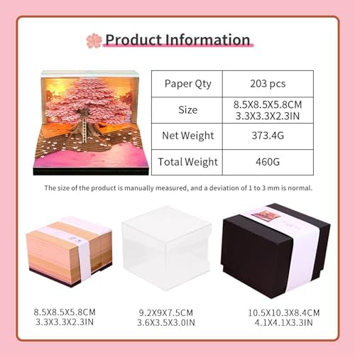 3D Calendar 2027 With LED Lights,3D Desk Calendar Memo Pad 2027,3D Art Calendar Memo Pad 2027,Tear-Off Paper Sculpture Desk Calendar,3D Paper Art Notepad,Cherry-Tree Desktop Decoration,New Year,Christmas Gift (Cherry-Tree) - Image 2