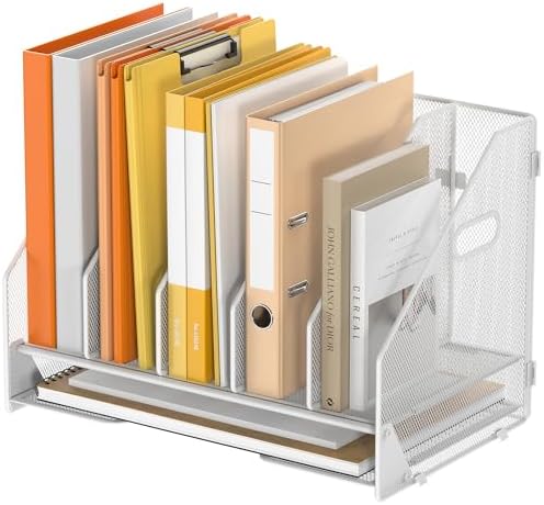 5 Vertical Mesh Desk Organizer with Paper Letter Tray, White by OrgMate