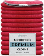EvaClean Premium Microfiber Cleaning Cloth 16"x16" - Reusable, Washable, Non-Scratch, Microfiber Towels for Cleaning, Dusting, Polishing, High Absorbency & Durability, Red, 12-Pack by Evaclean