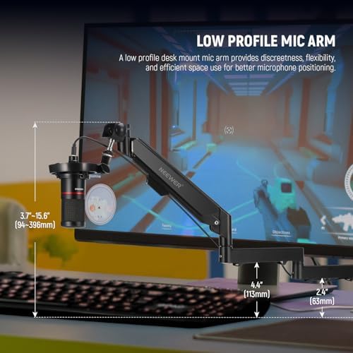 NEEWER Low Profile Mic Arm Desk Mount, 360° Swivel Boom Arm with Pneumatic Damping Adjustable, Cable Management, Compatible with Shure MV7 SM7B Blue Yeti Gaming Streaming Podcast Microphone, MS002 - Image 2