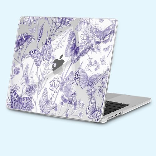 for New MacBook Air 13 inch Case 2026 M5 2025 M4 2024 M3 M2 Chip– Aesthetic Lightweight Cute Design Clear Hard Shell 6-in-1 Bundle with TPU Keyboard Cover & 2X OTG Adapters,Butterfly Purple - Image 2