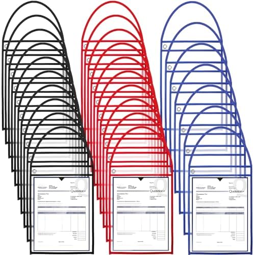 Geyee 50 Pack Job Ticket Holders 9x12 with Strap Hanging,Black，red，Blue by Geyee