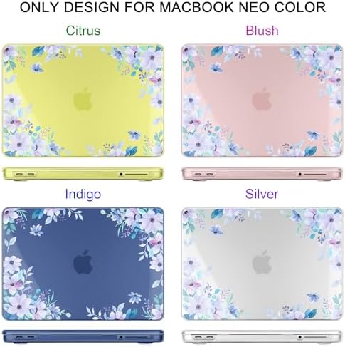 MEEgoodo 4-in-1 Printed Case for MacBook Neo 13 inch 2026 Release Model A3404, Laptop Hard Shell Cases with Keyboard Skin & Screen Protector & Webcam Covers, Soft Purple Floral - Image 3