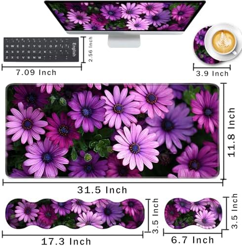 Keyboard Wrist Rest and Mouse Pad with Wrist Support Set Ergonomic Coaster,Memory Foam,Easy Typing Pain Relief,Large XL Desk Mat 31.5"x 11.8",African Daisy - Image 2