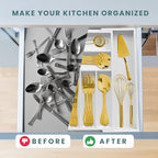 Sben Bamboo Cutlery Drawer Organizer, White, Medium - Image 5