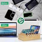 Bamboo Charging Station for Multiple Devices, Desk Docking Stations Organizer Compatible with iPhone Devices, Wood Charging Cell Phone Holder Stand (Includes 6 Cables) (NO Power Supply) - Image 6