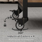 2 Tier Under Desk Printer Stand, Large Printer Table with Height Adjustable Shelf, Rolling Printer Cart with Industrial Wheels for Home Office, Scanner Fax (Rustic Brown) - Image 5
