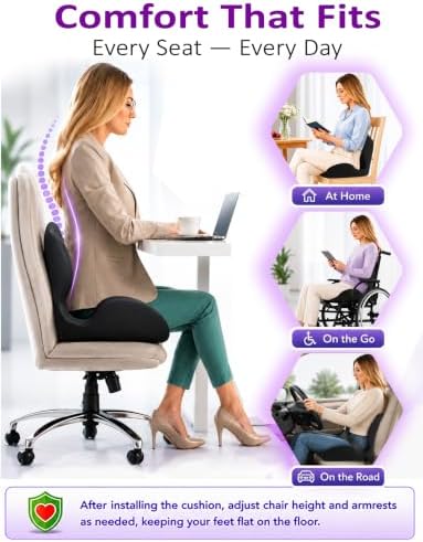 Ergonomic Memory Foam Seat Cushion for Office Chair, Car Seat, Dining, Gaming Chair & Wheelchair | Sciatica, Tailbone & Coccyx Pain and Pressure Relief | Lumbar & Lower Back Support Pillow One Piece - Image 3