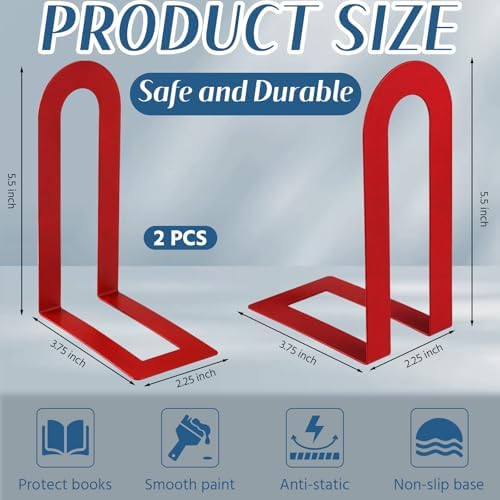 Chunful 6 Pcs Red Metal BookEnds Shelves, 7.5 x 5.75 x 3.5 in - Image 3