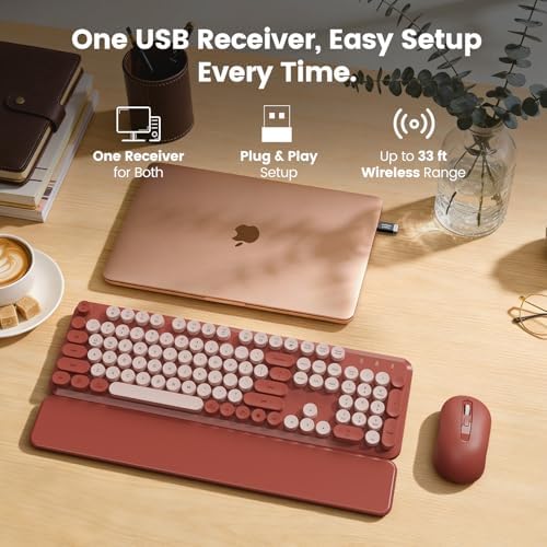 Wireless Keyboard Mouse Combo, Magnetic Wrist Rest, Round Keycaps, Wine Red - Image 7