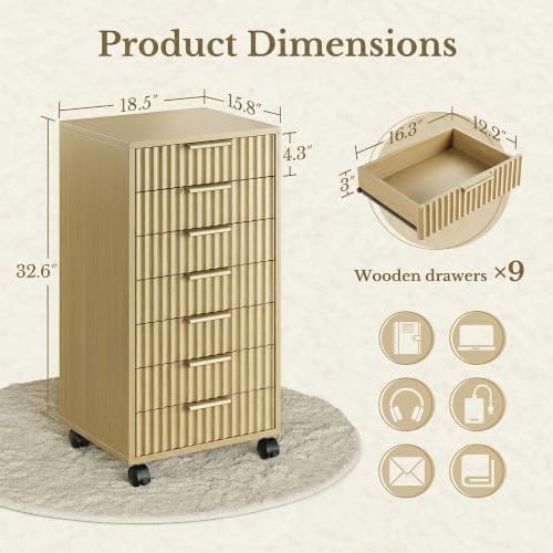7 Drawer File Cabinet with Wheels for Home Office, Natural Walnut - Image 2