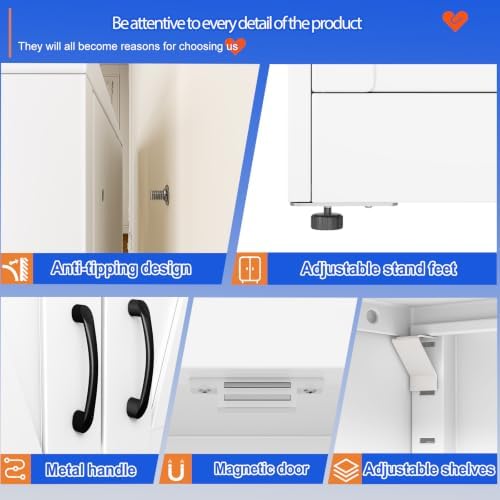 GAIOUS 63" Tall Metal Storage Cabinet White Cupboard Kitchen Pantry Cabinet - Image 5