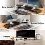 Fenge Monitor Stand Riser, Wooden & Metal Desk Shelf Organizer, Black - Image 7