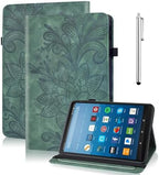 for Kindle Fire HD 8 Tablet Case 8th/7th/6th Generation 8 inch with Card Slots, Flower Pattern Embossed PU Leather Folio Wallet Case for Kindle Fire HD 8 2018/2017/2016, Green by TUOLISG