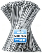 XINGO 5000 PCS Silver Zip Ties 12 Inch, 60 LBS Tensile Strength, Self-Locking Nylon Plastic Nylon PA66 Wire Ties for Indoor and Outdoor Use by XINGO