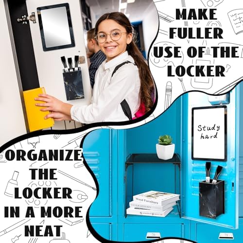 Demonwer 9 Pcs Locker Accessories Kit Black Locker Organizer Magnetic Whiteboard Mirror Pen Holder Pen for Storage Organizing Shelf Back to School Party Supply - Image 4